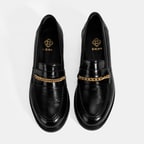 Kadın Siyah Zincir Aksesuarlı Deri Loafer