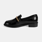 Kadın Siyah Zincir Aksesuarlı Deri Loafer