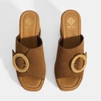 Kadın Taba Ayarlanabilir Toka Detaylı Süet Topuklu Terlik