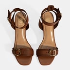 Kadın Taba Ayarlanabilir Tokalı Deri Topuklu Sandalet