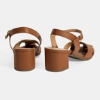 Kadın Taba Ayarlanabilir Tokalı Deri Topuklu Sandalet