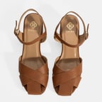 Kadın Taba Ayarlanabilir Tokalı Deri Topuklu Sandalet