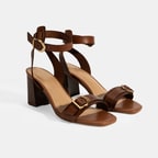 Kadın Taba Ayarlanabilir Tokalı Deri Topuklu Sandalet