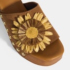 Kadın Taba Çiçek Aksesuarlı Süet Topuklu Terlik