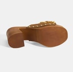 Kadın Taba Çiçek Aksesuarlı Süet Topuklu Terlik