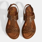 Kadın Taba Cırt Detaylı Perforeli Deri Sandalet