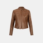 Kadın Taba Deri Biker Ceket