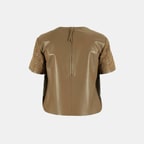 Kadın Taba Deri Detaylı Bluz