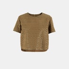 Kadın Taba Deri Detaylı Bluz