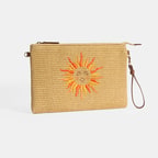 Kadın Taba Güneş Nakışlı Hasır Clutch