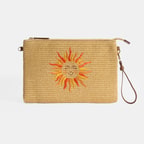 Kadın Taba Güneş Nakışlı Hasır Clutch