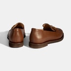 Kadın Taba Metal Toka Aksesuarlı Deri Loafer