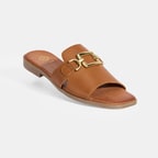 Kadın Taba Metal Toka Aksesuarlı Deri Terlik