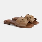 Kadın Taba Metal Toka Aksesuarlı Deri Terlik