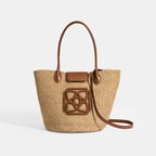 Kadın Taba Monogram Logolu Hasır Omuz Çantası