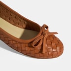 Kadın Taba Örgü Detaylı Fiyonklu Deri Babet