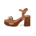 Kadın Taba Topuklu Süet Deri Sandalet