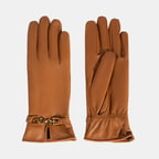 Kadın Taba Zincir Aksesuarlı Deri Eldiven