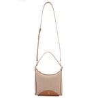 Kadın Ten Deri Biyeli Kanvas Omuz Çantası