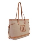 Kadın Ten Deri Biyeli Kanvas Omuz Çantası