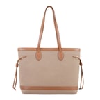 Kadın Ten Deri Biyeli Kanvas Omuz Çantası