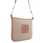 Kadın Ten Deri Biyeli Kanvas Omuz Çantası