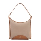 Kadın Ten Deri Biyeli Kanvas Omuz Çantası