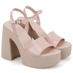 Kadın Ten Platform Topuklu Deri Sandalet