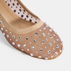 Kadın Ten Taş Detaylı Fileli Babet