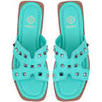 Kadın Turkuaz Deri Terlik