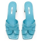 Kadın Turkuaz Kroko Baskılı Deri Terlik