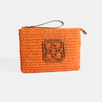 Kadın Turuncu Monogram Logolu Hasır El Çantası