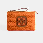 Kadın Turuncu Monogram Logolu Hasır El Çantası