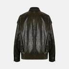 Kadın Yeşil Gömlek Yakalı Deri Bomber Ceket