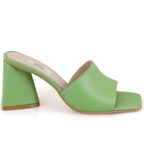 Kadın Yeşil Kalın Topuklu Deri Terlik