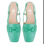 Kadın Yeşil Toka Aksesuarlı Deri Loafer