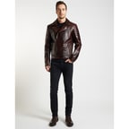 Kahve Bill Erkek Biker Deri Mont