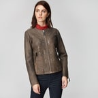 Kahve Breezy Kadın Troklu Deri Mont