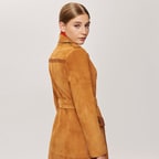 Kahve Diana Kadın Zincir Detaylı Uzun Süet Kaban