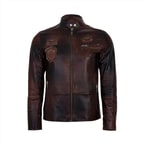 Kahve Erkek Vintage Deri Biker Ceket