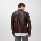 Kahve Erkek Vintage Deri Biker Ceket