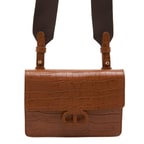 Kahve Fels Kadın Kroko Baskılı Deri Omuz Askılı Çanta