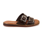 Kahve Kadın Ayarlanabilir Tokalı Deri Terlik