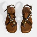 Kahve Kadın Toka Detaylı Aksesuarlı Deri Sandalet