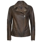 Kahve Tazia Kadın Deri Biker Ceket