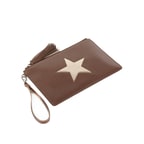 Kahve Yıldızlı Kadın Deri Clutch