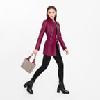 Kelly Bordo Kadın Deri Trençkot