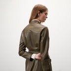 Kelly Yeşil Kadın Deri Trençkot