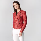 Kırmızı Adonita Kadın Deri Mont