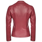 Kırmızı Delma Kadın Deri Biker Mont